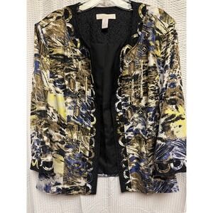 Chico's Women's Open Front Cardigan Blazer Animal Print Beads Sequin Size 3